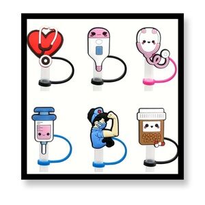 (New in package) 6 Piece Cute Medical Themed Straw Covers
